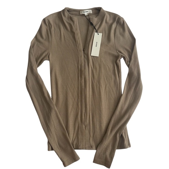 NWT💕 Joah Brown Invisible Zip Ribbed Long sleeve - Taupe XS/S - Picture 6 of 7